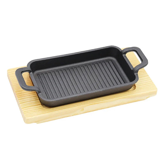 Korean double ear cast iron stripe barbecue pot rectangular iron plate roast plate single Mini fish plate cast iron cookware